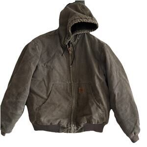Vintage J130 GVL Gray Carhartt Hooded Jacket L Canvas Faded Workwear Utility Y2K